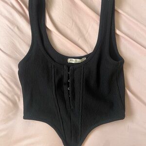 Black Ribbed crop top Corset style size s